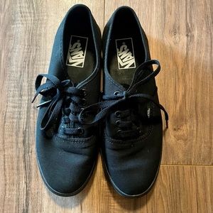 Black on Black Low Profile Vans, Women size 9, men size 7.5
